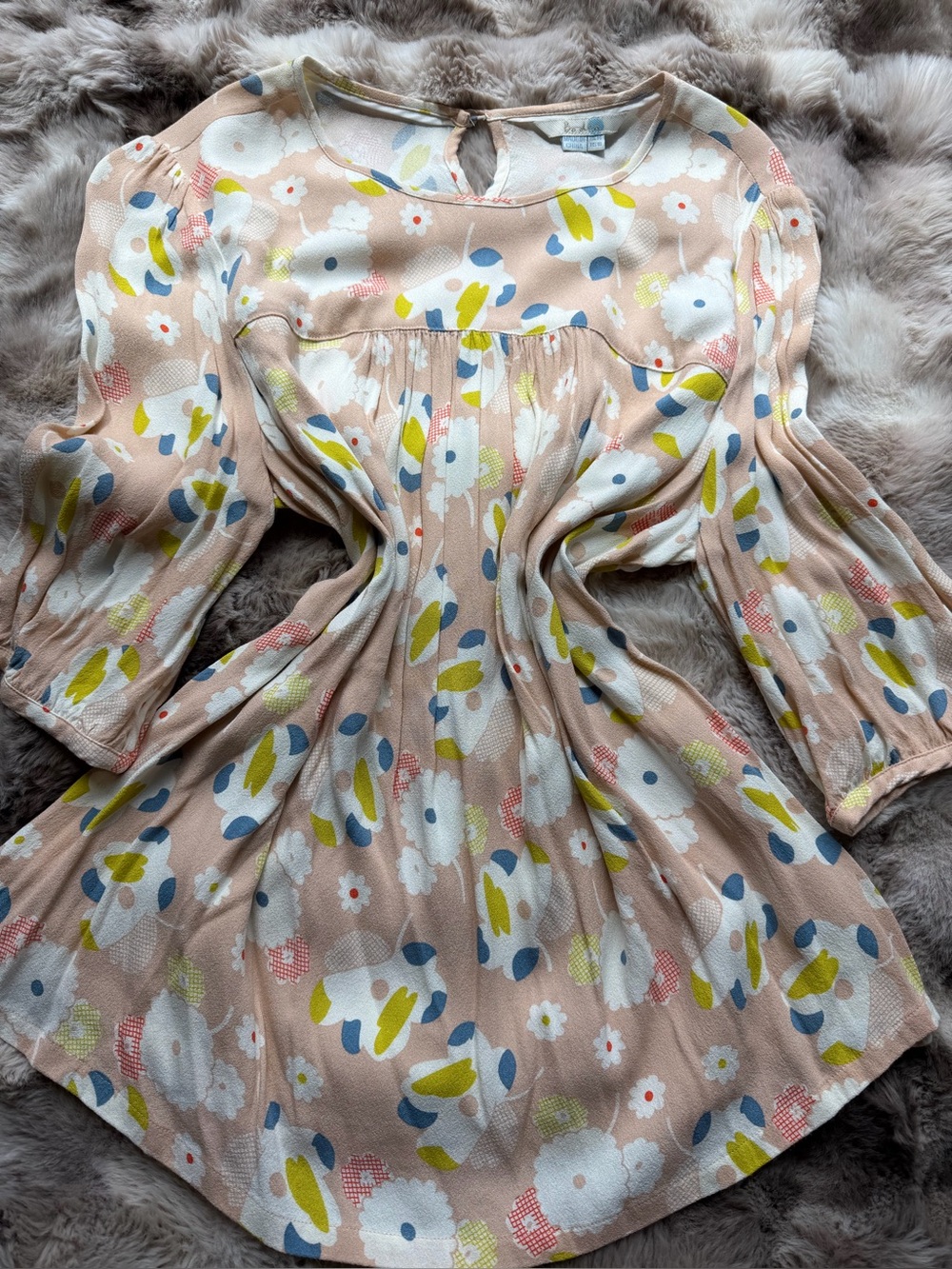 Boden floral blouse in beige, blue, pink, yellow